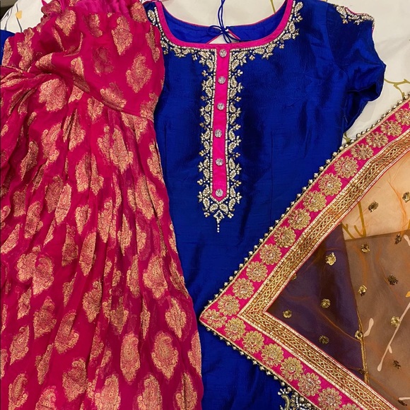 Tricolor shalwar suit with crystals all over - Picture 4 of 10